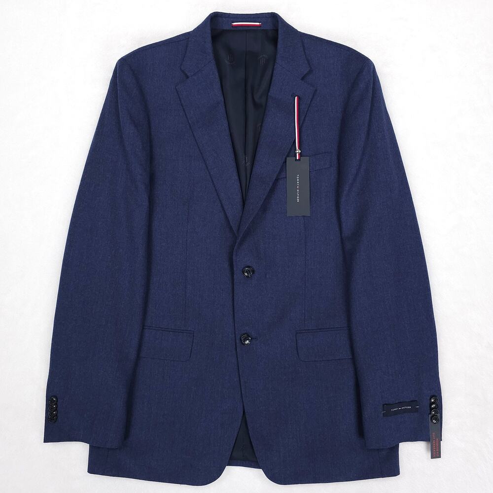 Tommy Hilfiger Mens Modern Fit Suit Jacket Blazer 40L Blue Solid Wool NWT